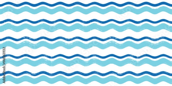 Fototapeta Seamless Wave Pattern, Brush stripes water sea vector background. Wavy beach print, watercolor curly paint lines