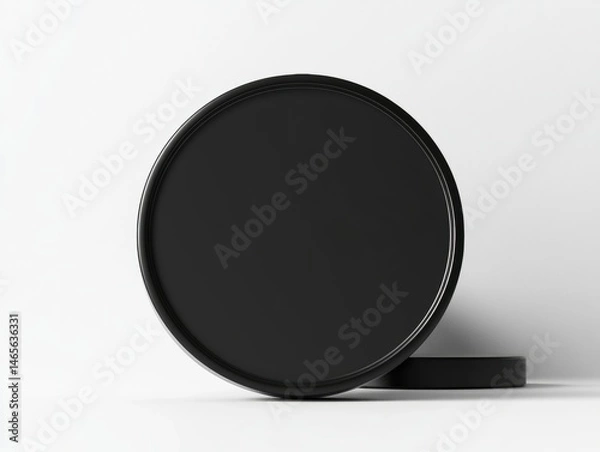 Obraz Minimalist round black tray with smooth surface and raised edges placed on plain white background suitable for serving or decorative display
