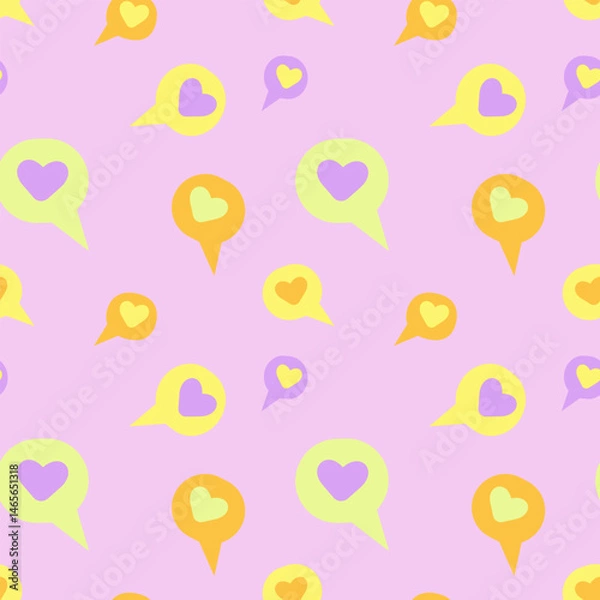 Fototapeta Vector pattern of hearts, social media likes in cartoon doodle style. Seamless pattern with hearts for valentine's day.
