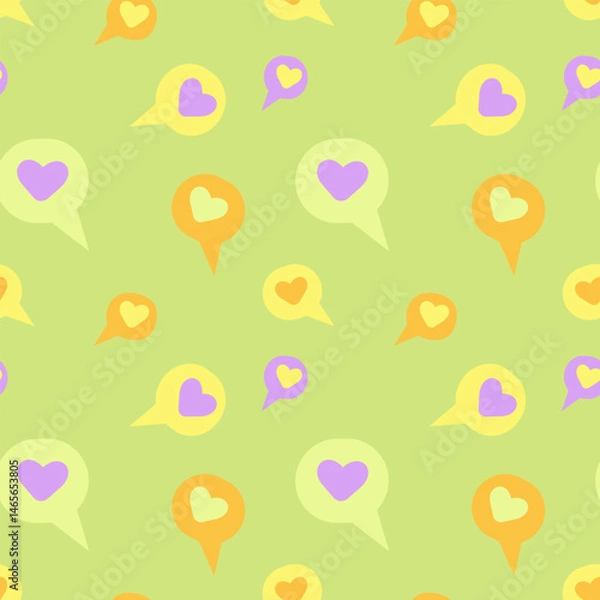 Fototapeta Vector pattern of hearts, social media likes in cartoon doodle style. Seamless pattern with hearts for valentine's day.