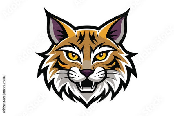 Fototapeta Boldly designed lynx head showcases striking yellow eyes and snarling expression with detailed stripes