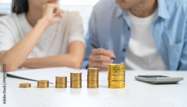 Fototapeta 資産運用に悩む男女