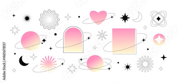 Obraz Minimalistic linear elements, trendy linear frames, stars, planets, bright gradient. Ideal for designs, templates, social media, stickers, and fashion prints.