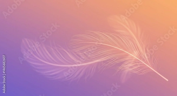 Fototapeta Delicate White Feathers on Soft Pastel Gradient Background Dreamy and Airy Design