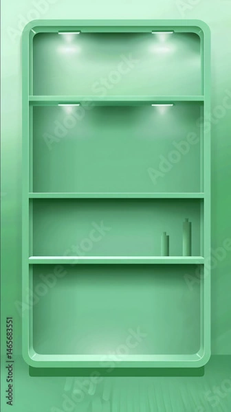 Obraz green empty vertical rectangle with shelves for products soft lighting from the top right corner soft green background vector illustration style flat design high r
