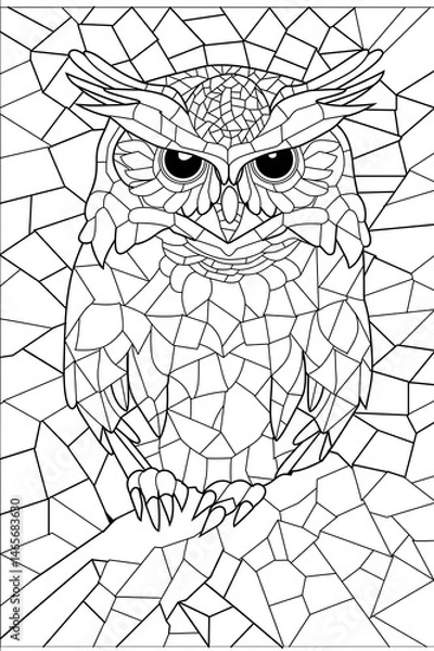 Obraz Generate an adult coloring page of a mosaic owl with clean lines low detail and no shading