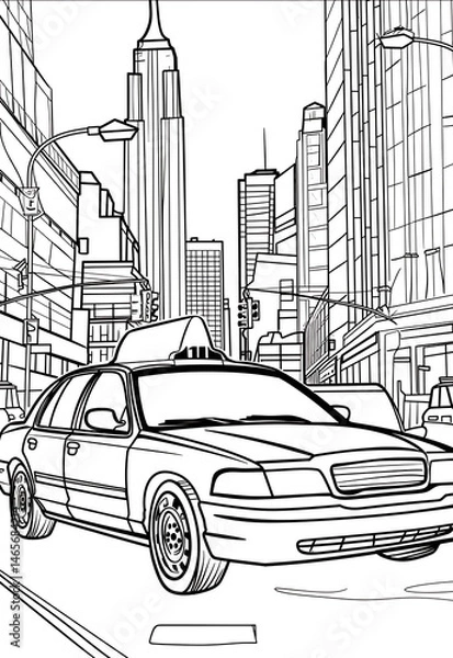 Obraz Taxi ride Coloring Page coloring pages style 1 line simplified
