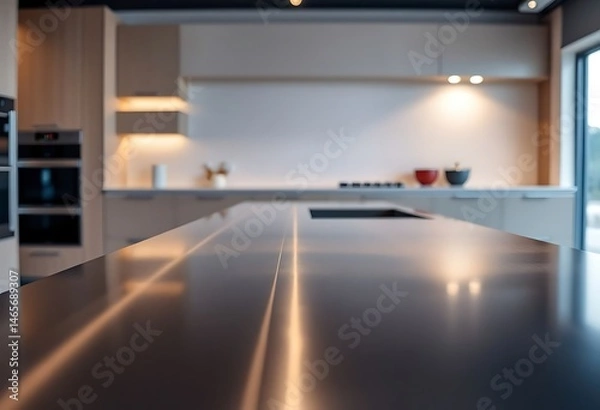 Fototapeta kitchen with a large counter top next to a window