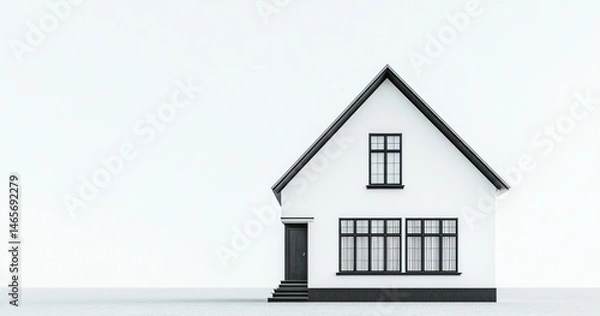 Obraz Simple white house with black trim,  gable roof, and steps