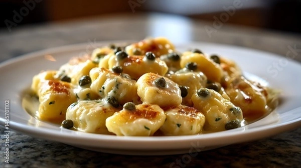 Fototapeta クリーミーソースのニョッキとケッパー