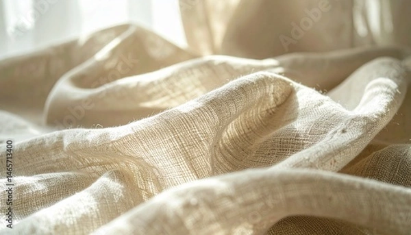 Fototapeta Elegant Draped Cream Linen Fabric Texture Soft, Luxurious, and Natural