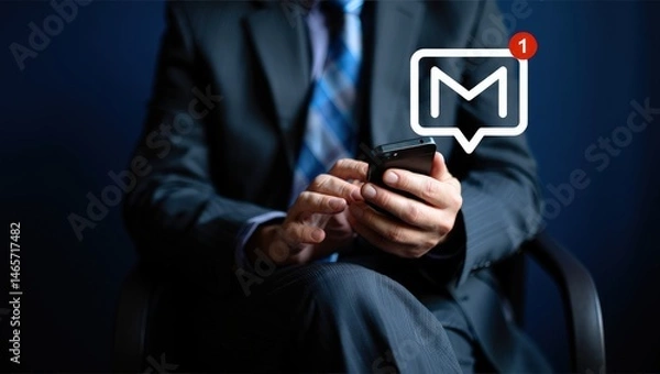 Fototapeta Email campaign alert concept. New email send notification for business e-mail communication. Digital marketing, internet technology. Inbox receives electronic message invite. Man touch on newsletter.