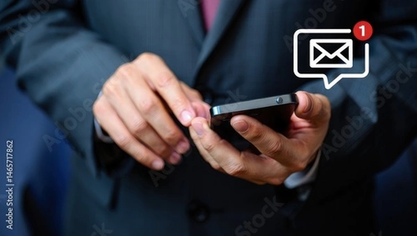 Fototapeta Email campaign alert concept. New email send notification for business e-mail communication. Digital marketing, internet technology. Inbox receives electronic message invite. Man touch on newsletter.