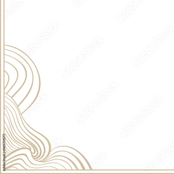 Fototapeta Wavy Lines Corner Border, Gold Beige Decorative Art Nouveau Patterned Design Element for Wedding Frames or Elegant Art Deco Invitations, Isolated Vector Illustration