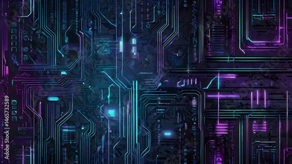 Fototapeta Cyberpunk Digital Grid Seamless Pattern for Tech Design