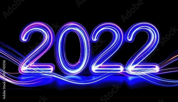 Obraz Blurred Blue Light Waves Forming the Year 2022