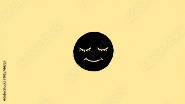 Fototapeta Simple Smiling Face with Closed Eyes on a Soft Yellow Background  Minimalist Design for Relaxa