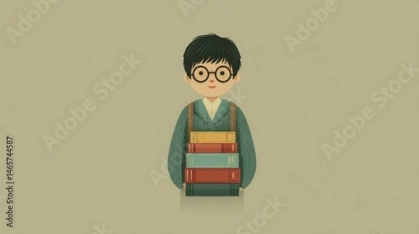 Fototapeta Student Carrying Stack of Books Education Concept Cartoon Illustration Learning Knowledge