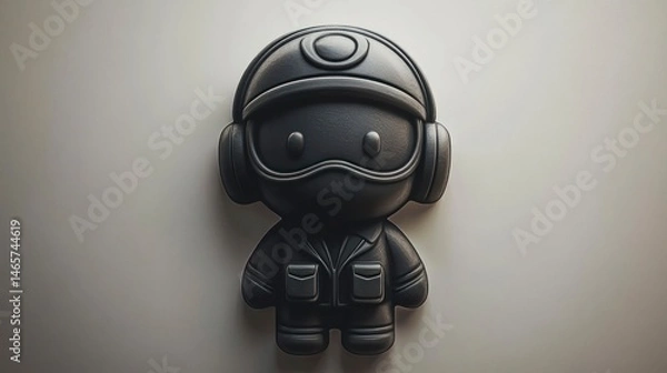 Fototapeta Stylish Monochrome Figure in Pilot Gear with Goggles and Helmet Ideal for Futuristic or Retro