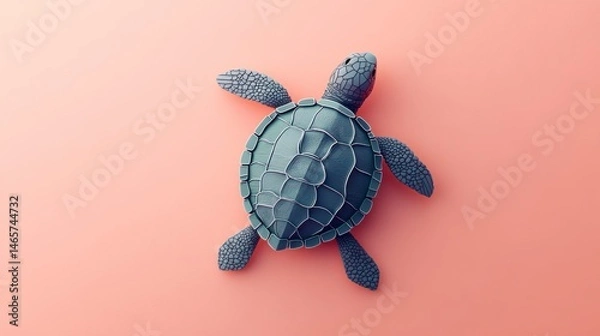 Fototapeta Stylized Sea Turtle on Coral Background A Unique Illustration for Nature and Wildlife Themes