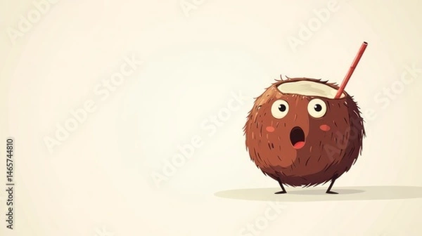 Fototapeta Surprised Coconut with Straw A Fun and Whimsical Illustration for Food Drink and Humor Theme