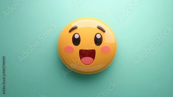 Fototapeta Surprised Emoji with Blushing Cheeks on a Soft Teal Background  Perfect for Emotion Communica