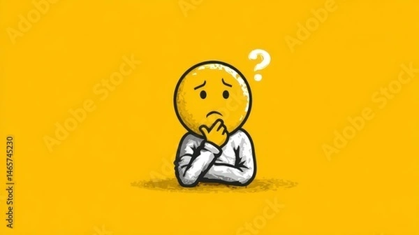 Fototapeta Thoughtful Emoji Character with Question Mark Ideal for Confusion Doubt and DecisionMaking