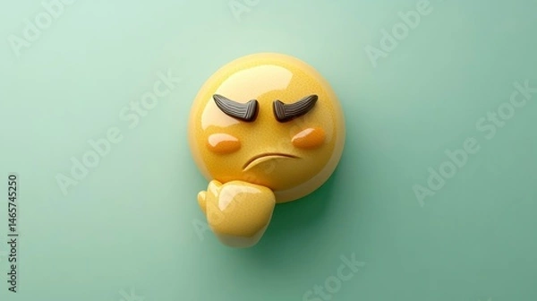 Fototapeta Thoughtful Emoji with a Pensive Expression Ideal for Emotion and Reflection Themes