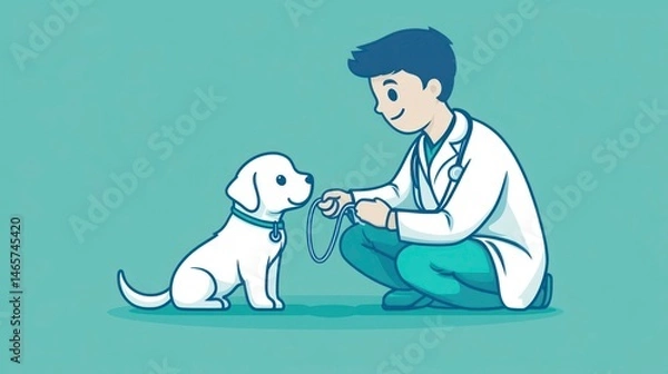 Fototapeta Veterinarian Examining a Puppy with Stethoscope Medical Care and Animal Health Illustration