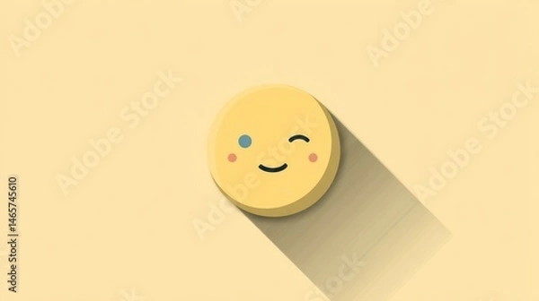 Fototapeta Winking Emoji with Blushing Cheeks on Soft Yellow Background for Emotion and Communication Desi