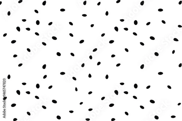 Fototapeta Black watermelon seeds pattern on a white background, minimalist vector illustration.