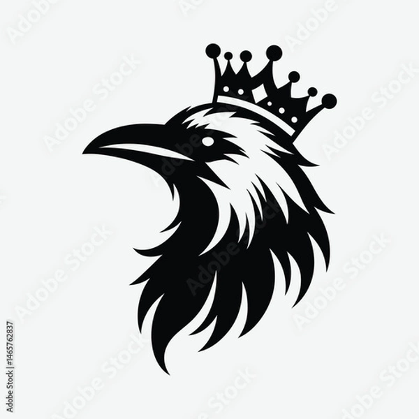 Obraz a black and white vector logo silhouette of a Crowned crow