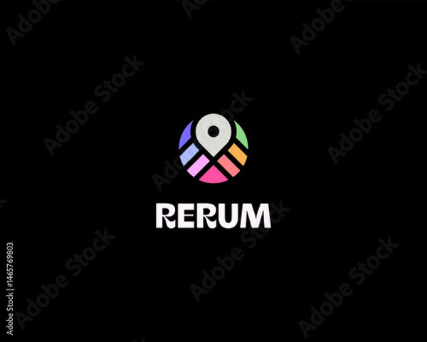 Obraz Abstract pin logo from colorful shapes. Creative map navigation vector logotype. Geolocation ip sign.