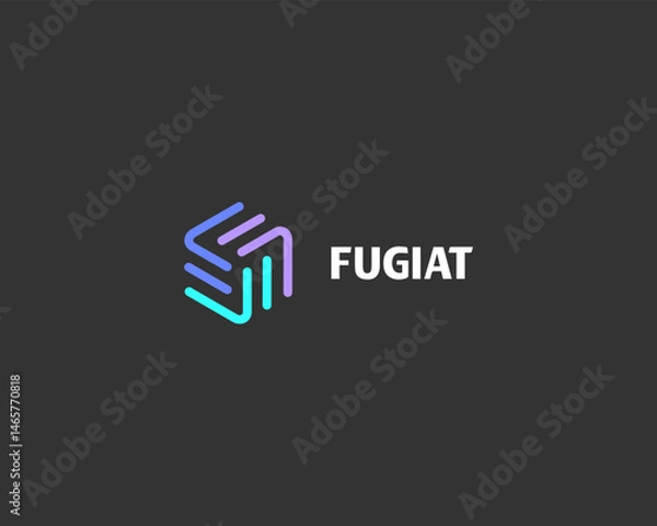 Fototapeta Abstract cube from lines logo. Universal building construction vector icon.