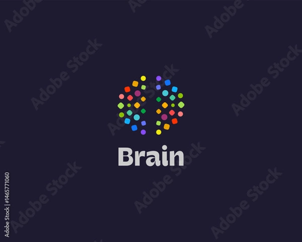 Fototapeta A brain logotype from colorful abstract dots. Universal brainstorm intellect mind icon. Idea logo concept. Vector illustration.