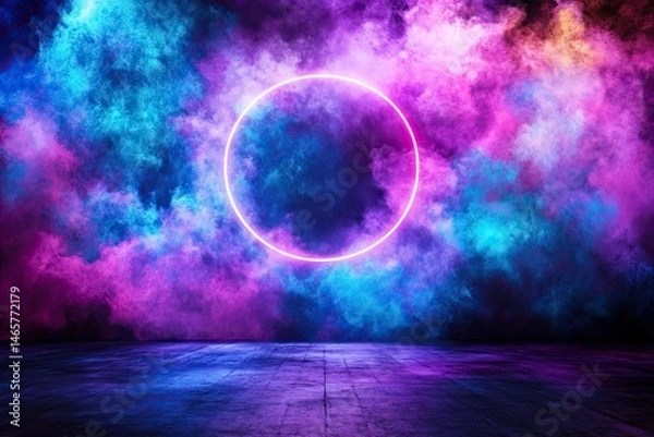 Fototapeta Neon Circle, Smoky Background