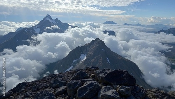 Obraz Majestic mountain peaks above the clouds