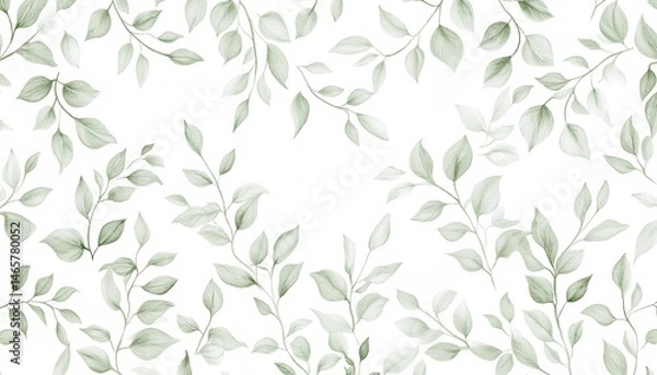 Obraz Sage Green Leaf Pattern on White Background