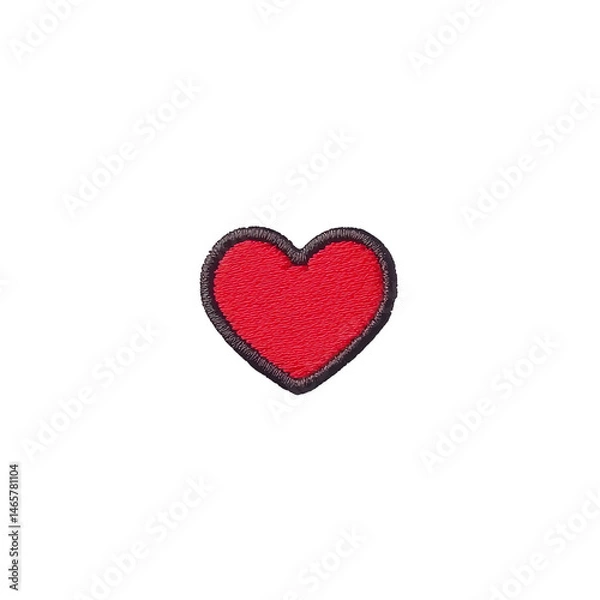 Fototapeta Red heart patch with black border, symbolizing love and affection, isolated on transparency background. embroidered design is simple yet expressive, perfect for clothing or accessories
