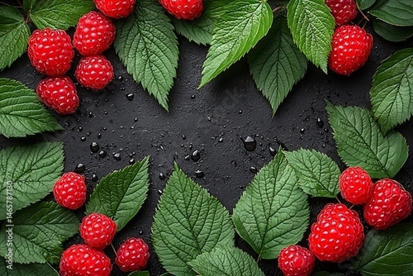 Obraz Raspberries and leaves frame