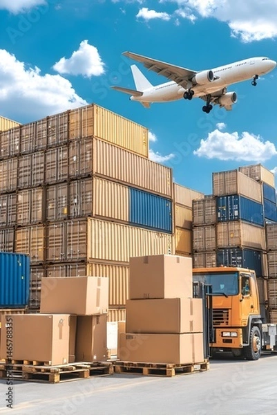 Obraz Air freight and cargo logistics at a busy port