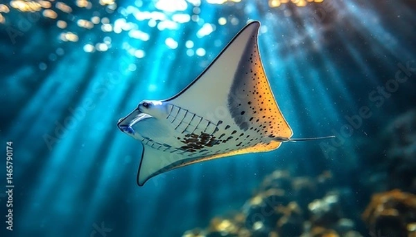 Obraz Oceanic ray swims in sunlit water