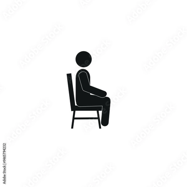Fototapeta stick man sitting on a chair, flat vector illustration, human figure, sketch