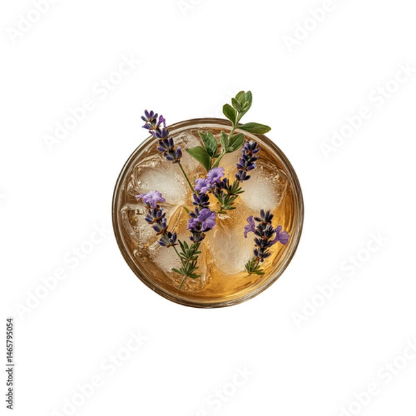 Obraz Iced Lavender Tea with Mint Garnish - Overhead View