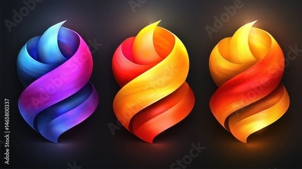 Fototapeta Abstract Colorful Swirls: A Trio of Vibrant, Intertwined Forms