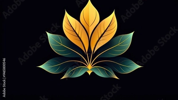 Fototapeta Elegant Golden and Teal Leaves Design: A Luxurious Floral Artwork