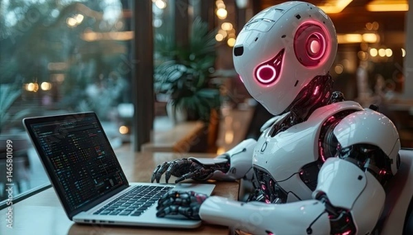 Obraz Robot trading stocks with cafe.