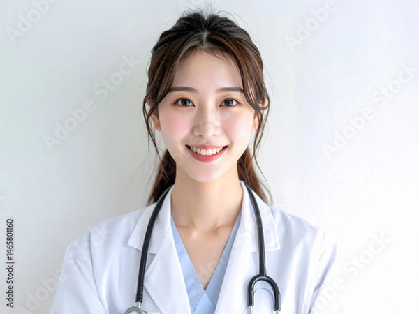 Fototapeta 若く美しい女性のお医者さん　AI生成画像 
