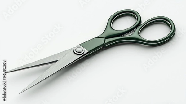 Fototapeta Dark Green and Silver Scissors on White Background: A Detailed Close-Up