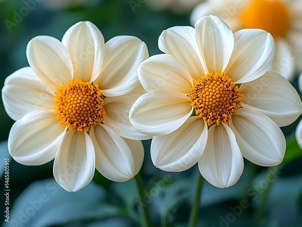 Obraz Two creamy white flowers with vibrant orange centers